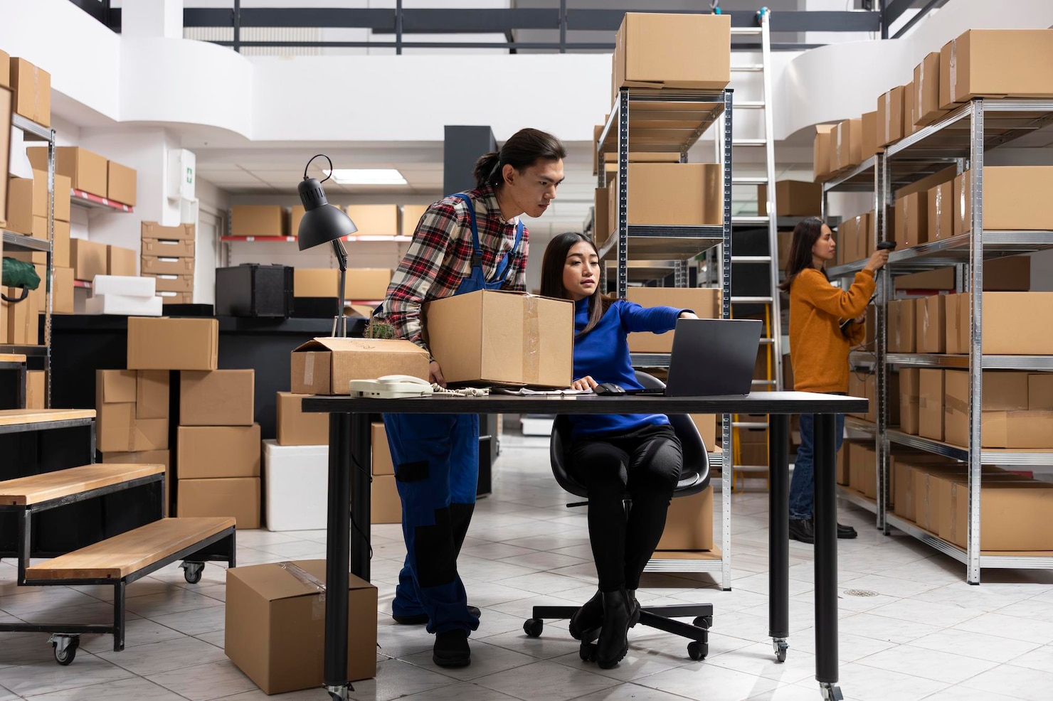 Small business employees working together in a modern office